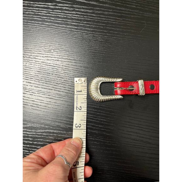 Vintage Nocona Red Leather Thin Belt with Silver Concho Details main image 6